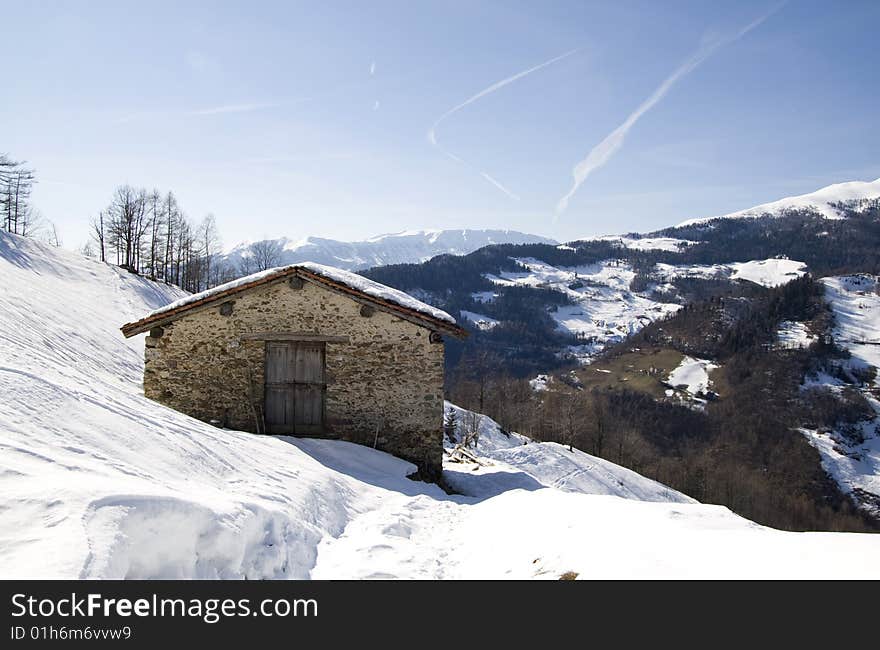 Winter landscape with mountains and snow