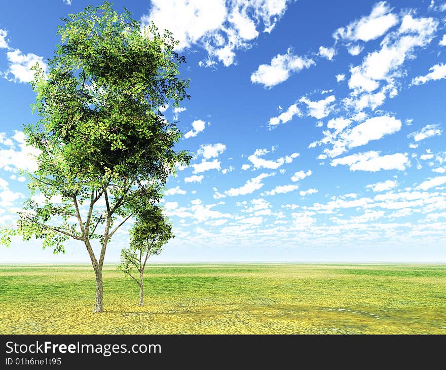 Beautiful landscape with lonely tree