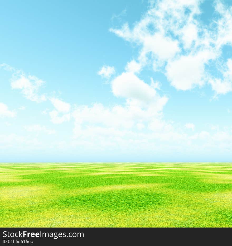 Beautiful spring landscape. 3d image. Beautiful spring landscape. 3d image