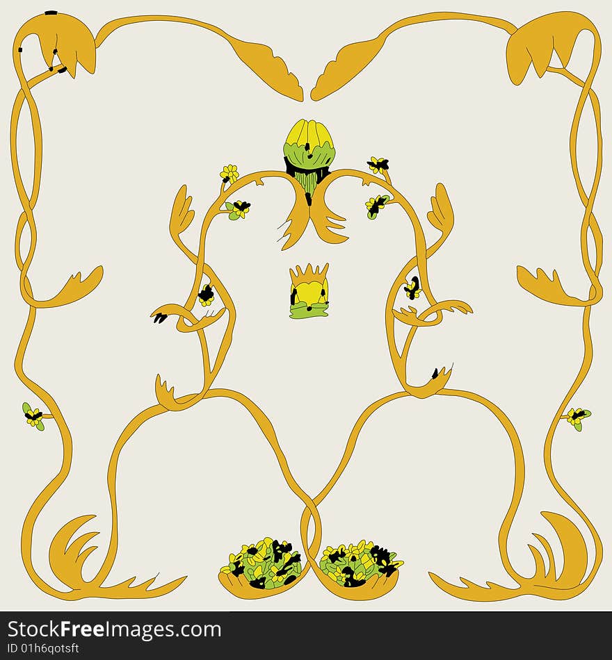 A symmetrical floral design in golden yellow. Fully scalable vector illustration.