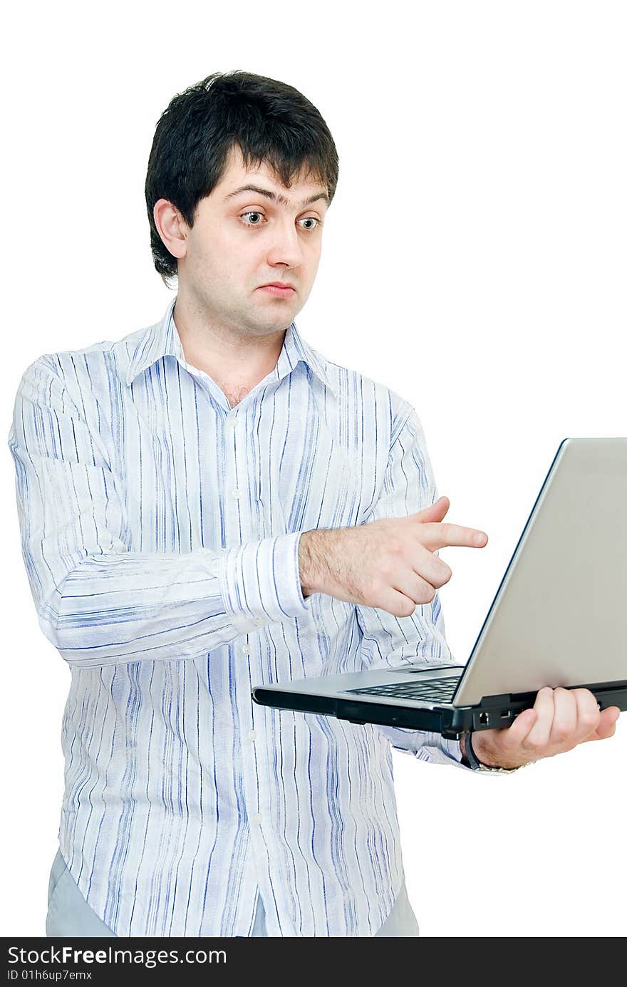 Young businessman in casual suit with laptop. Young businessman in casual suit with laptop