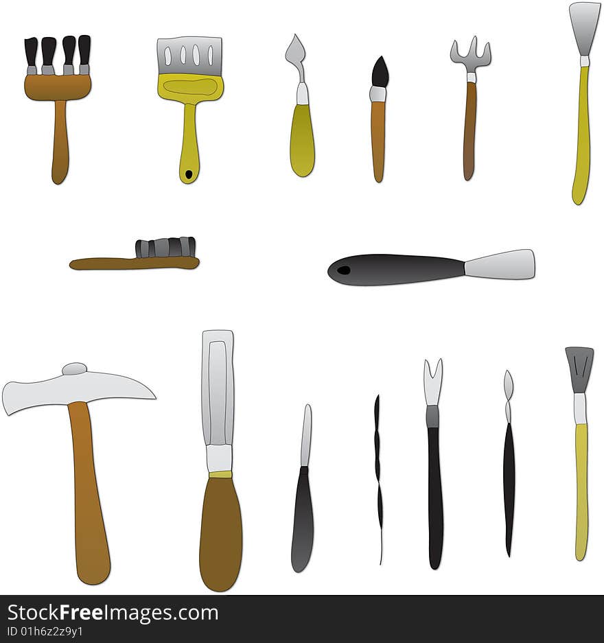 A selection of artist brushes and tools. A selection of artist brushes and tools.