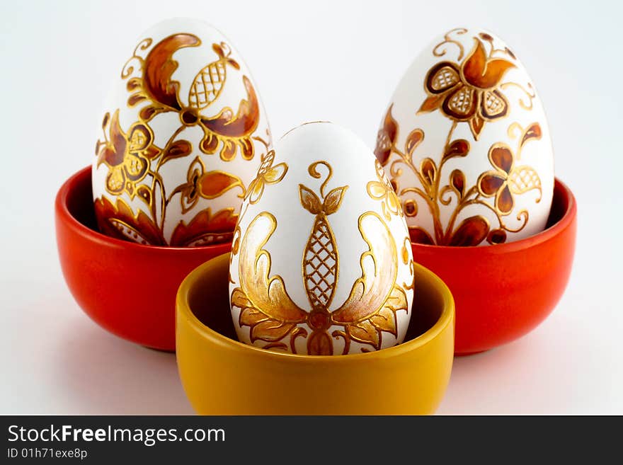 Three, hand-painted goose eggs. Three, hand-painted goose eggs