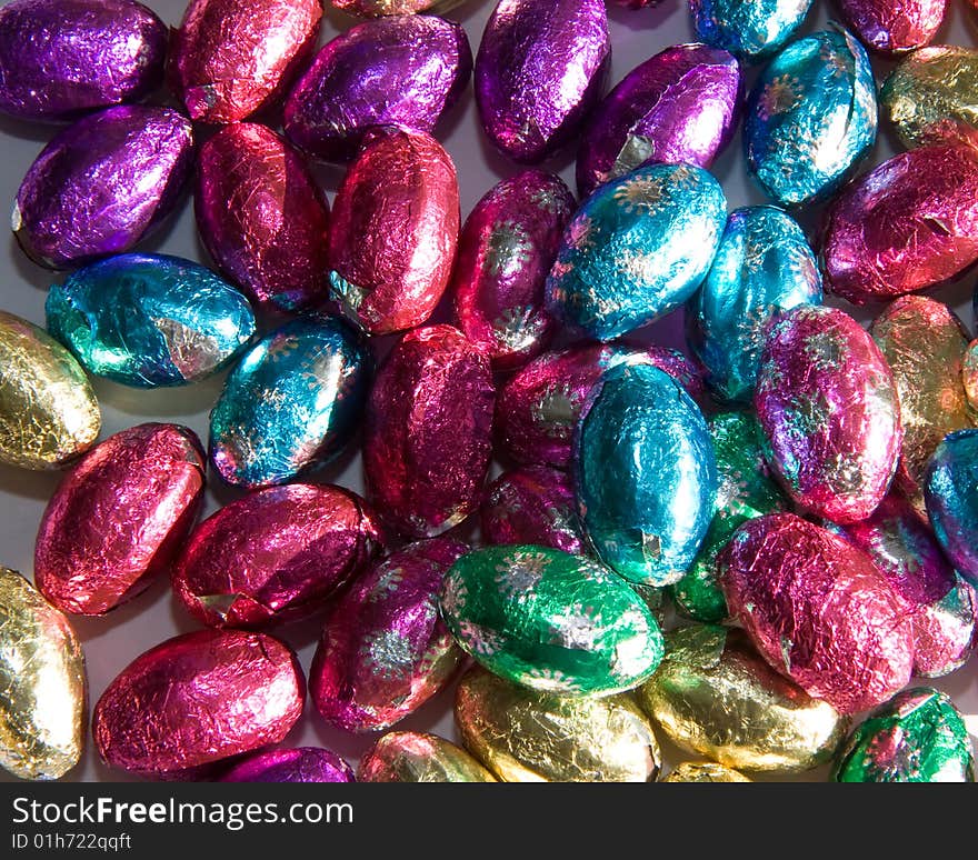 Chocolate Easter eggs in colorful wrappers