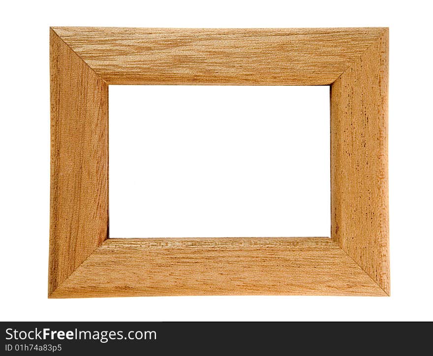 Lirttle wooden frame on white ground