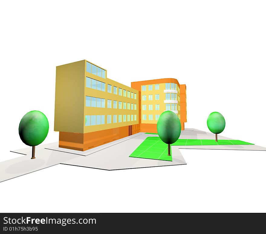 3D rendering of a town house. 3D rendering of a town house