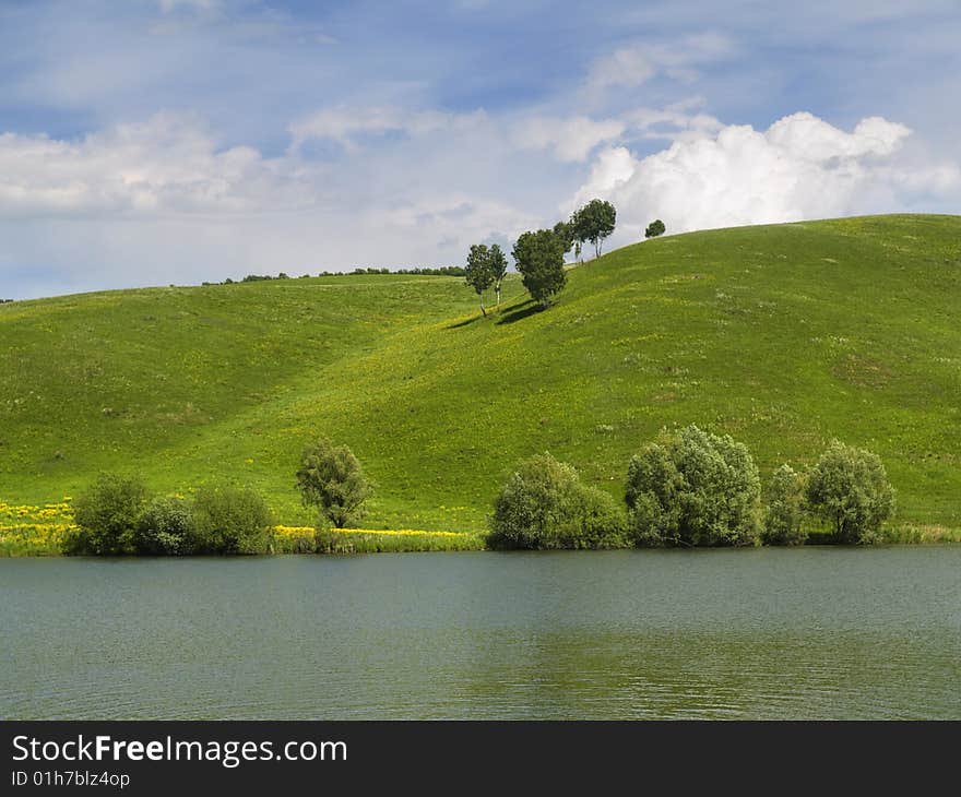 Mountain with a green grass