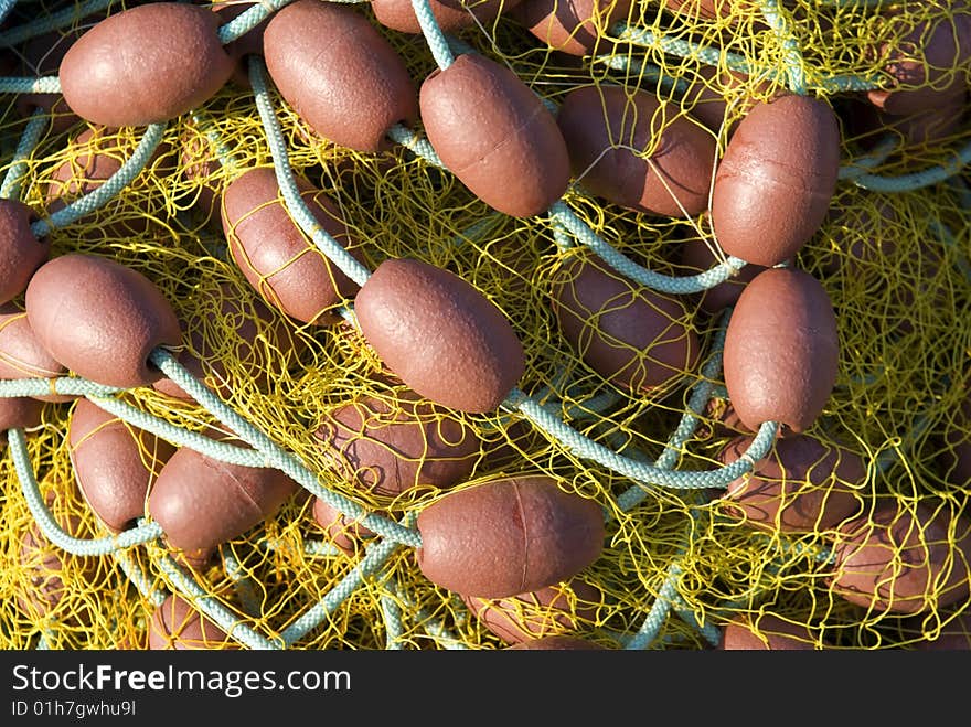 Yellow Fishing net detail with balls