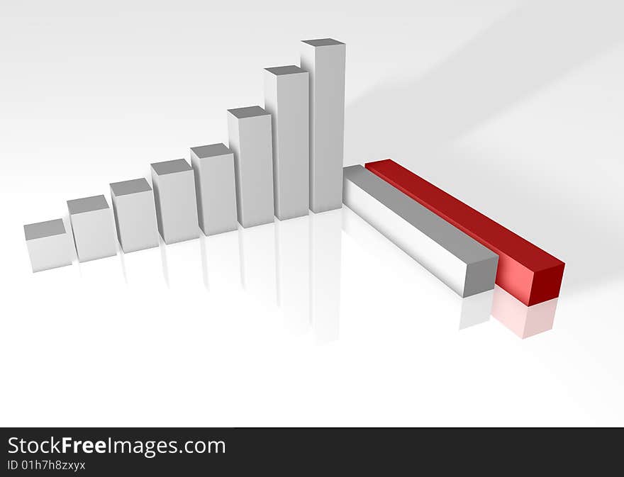 3D finance crisis graph showing desrease. 3D finance crisis graph showing desrease