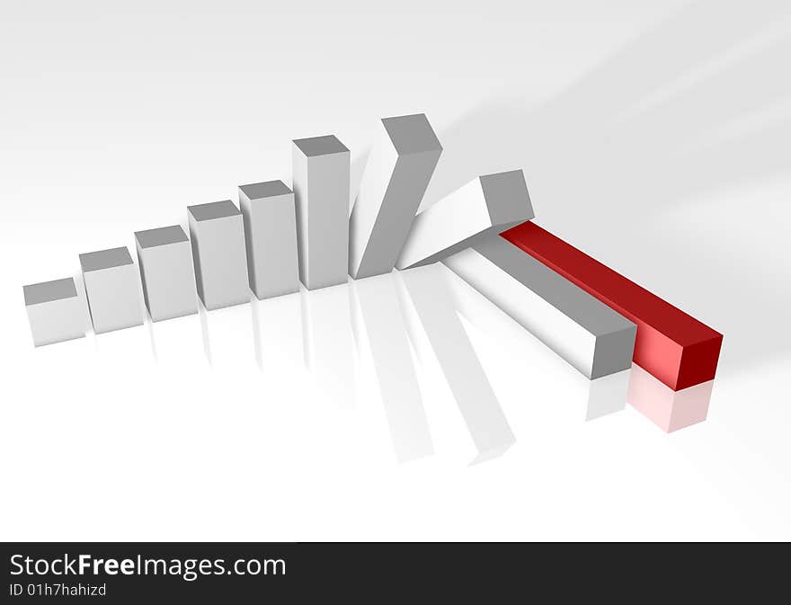 3D finance crisis graph showing desrease. 3D finance crisis graph showing desrease