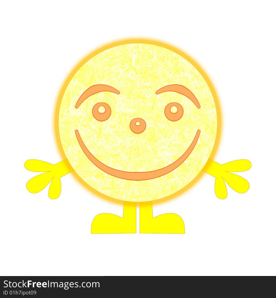 A happy sun drawing with hands and feet.