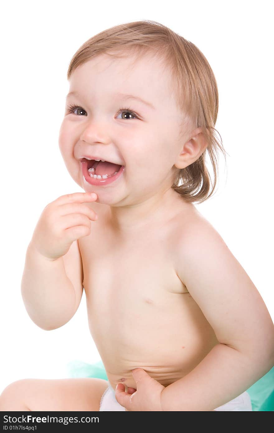 Sweet and happy baby girl. over white background