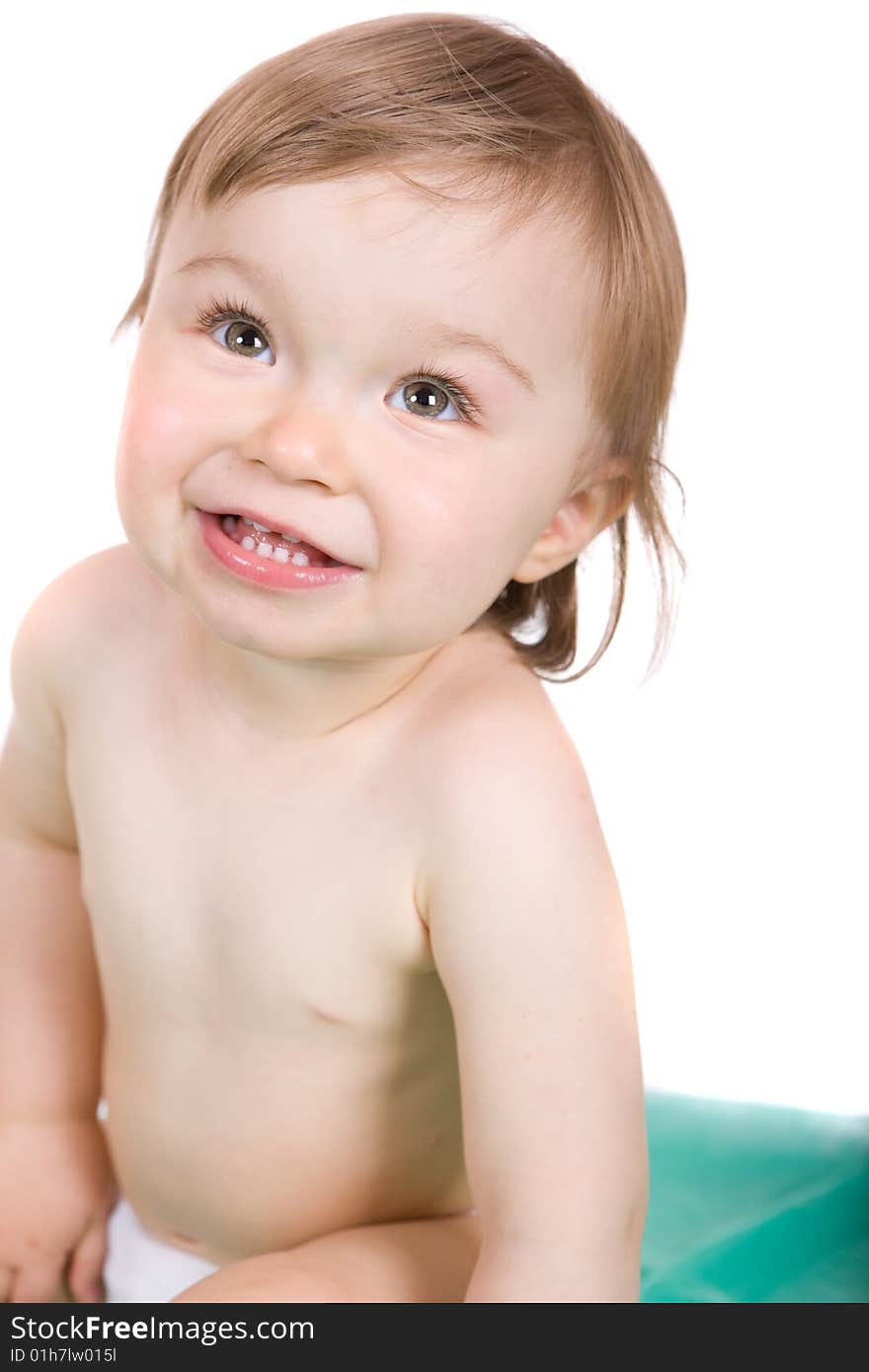 Sweet and happy baby girl. over white background