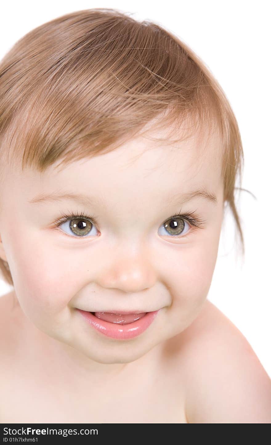 Sweet and happy baby girl. over white background