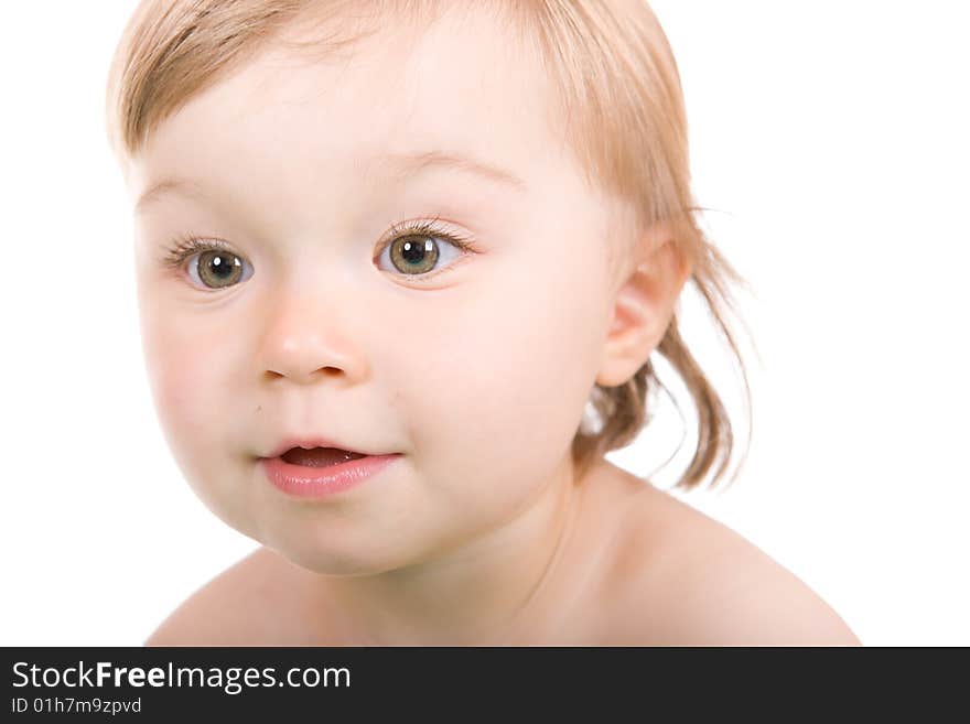 Sweet and happy baby girl. over white background