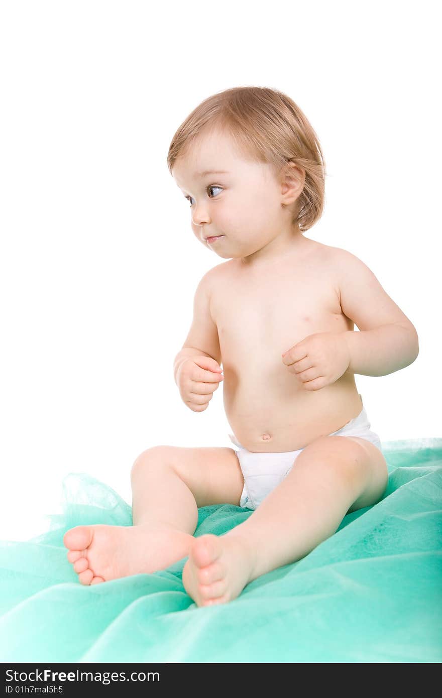 Sweet and happy baby girl. over white background