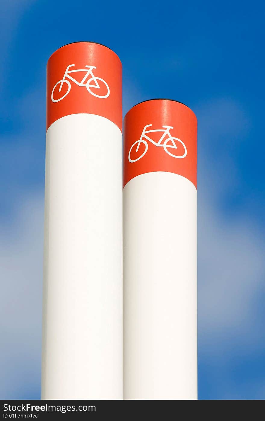 Piles with red bicycle symbols on it