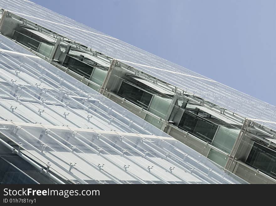 Modern office building on a background of blue sky