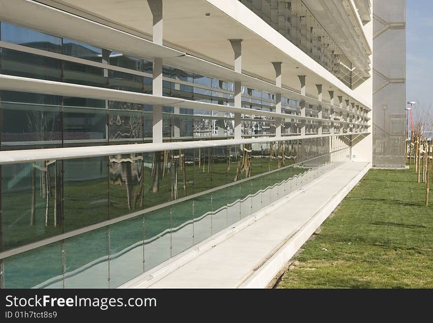 Modern office building on a background of blue sky