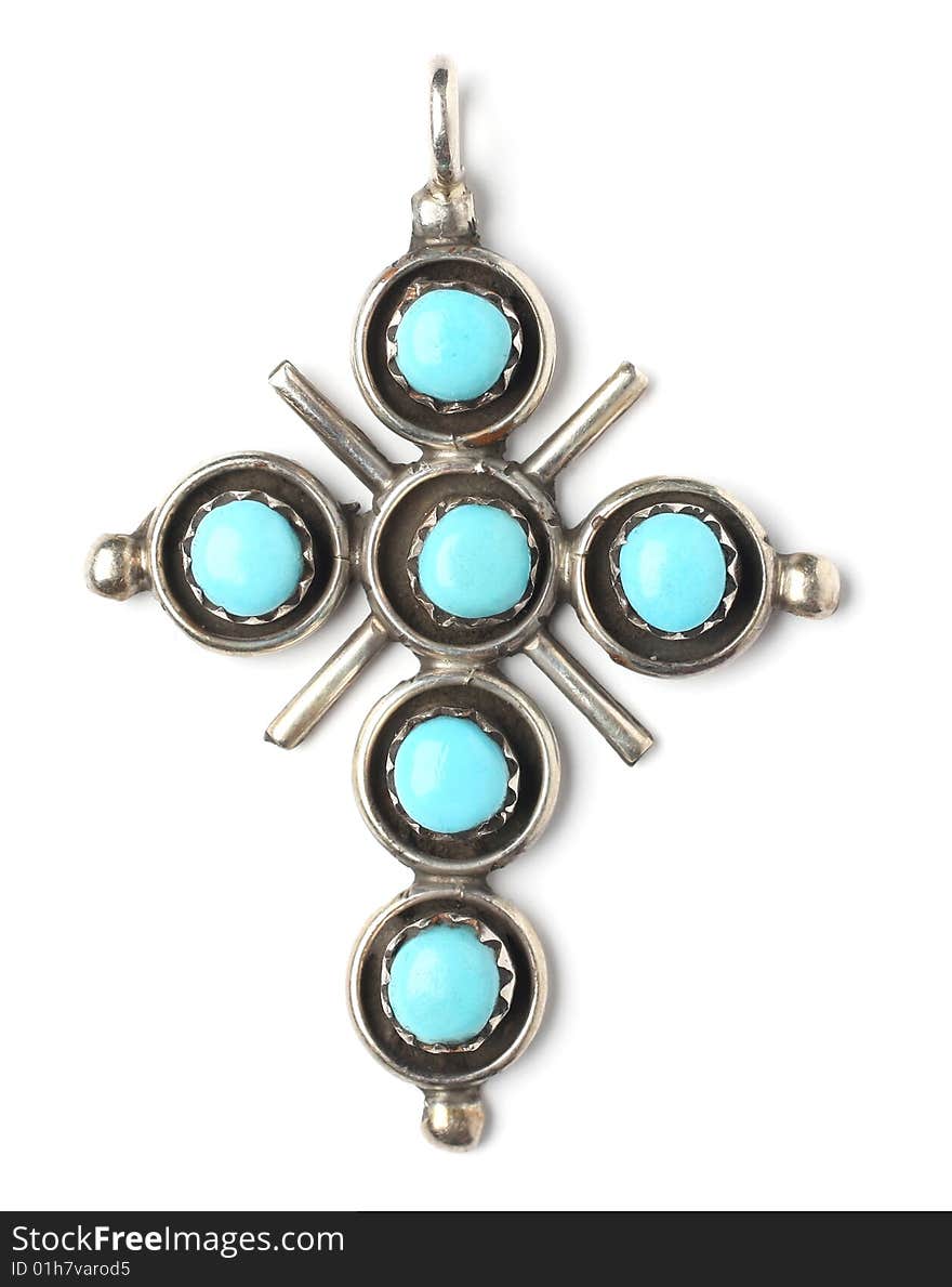 Silver cross with turquoise stone