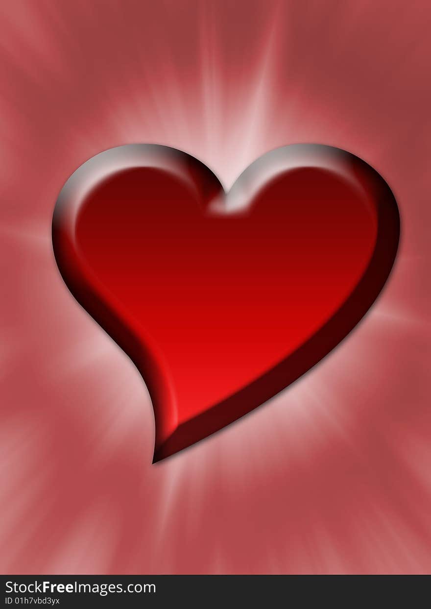 A bright red heart shines on a scarlet background