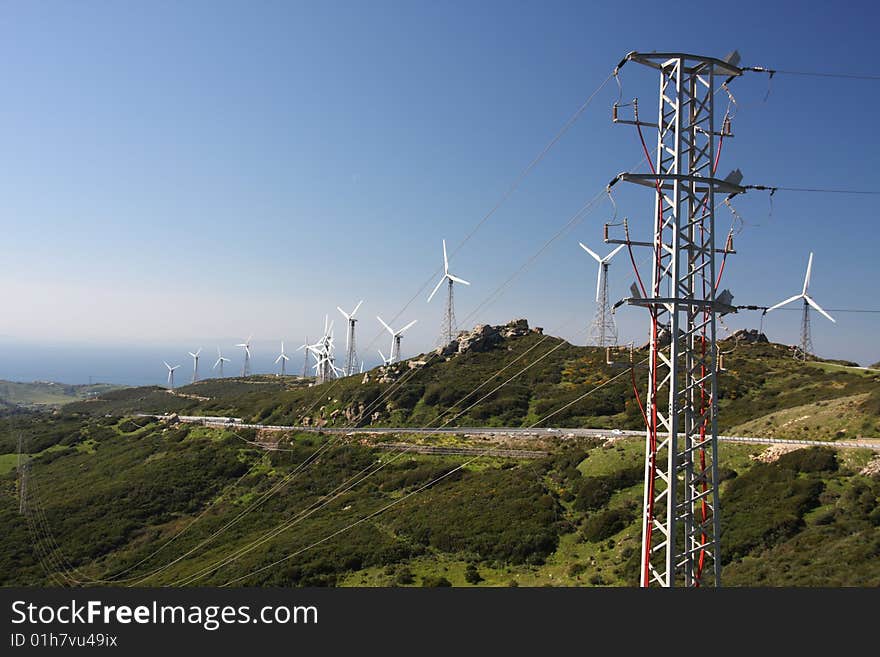 Wind turbines generating electricity in the South of Spain. Wind turbines generating electricity in the South of Spain