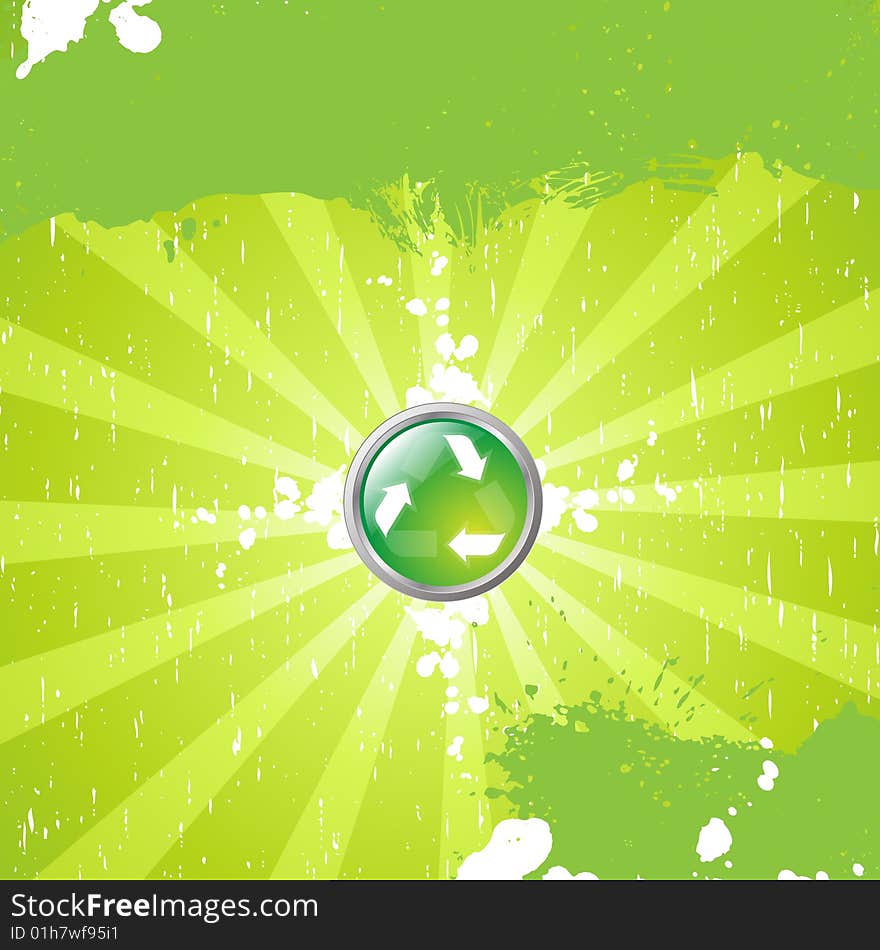 Recycling button in the middle of a background with green splatter