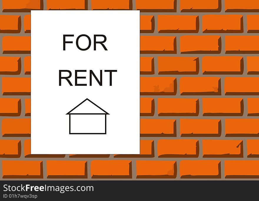 Brick wall with for rent sign. Brick wall with for rent sign