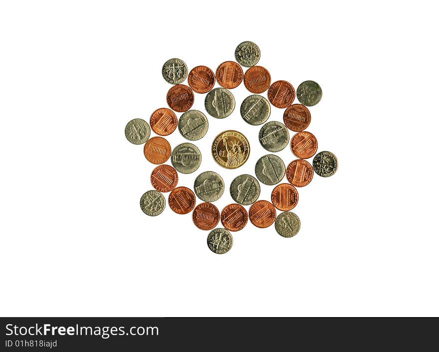 U.S. national star. Figure of nickel coins. U.S. national star. Figure of nickel coins.