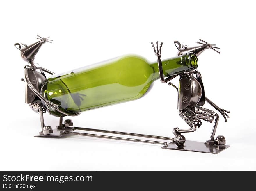 Hand made rat wine caddy with an empty green wine bottle. Hand made rat wine caddy with an empty green wine bottle.