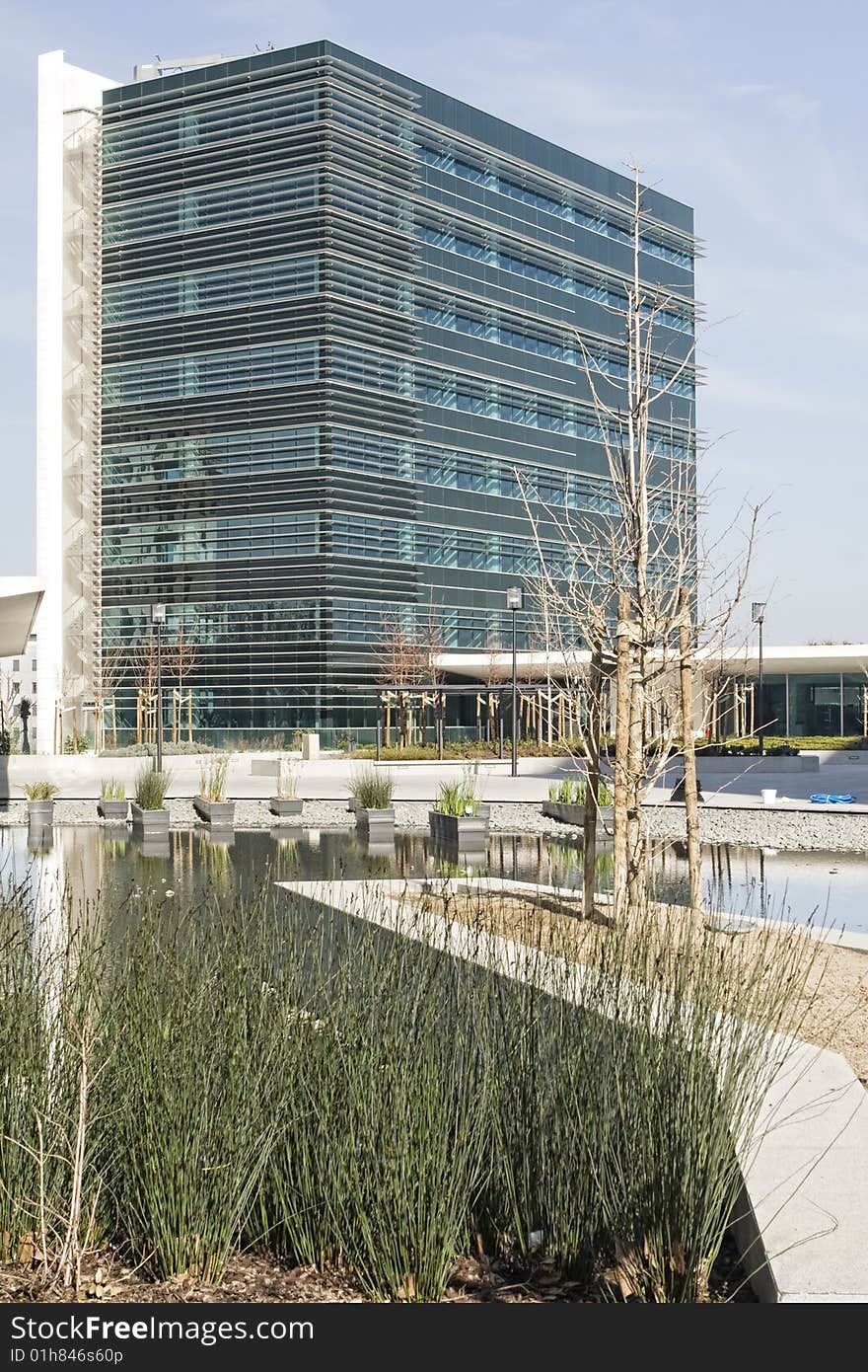 Modern office building on a background of blue sky