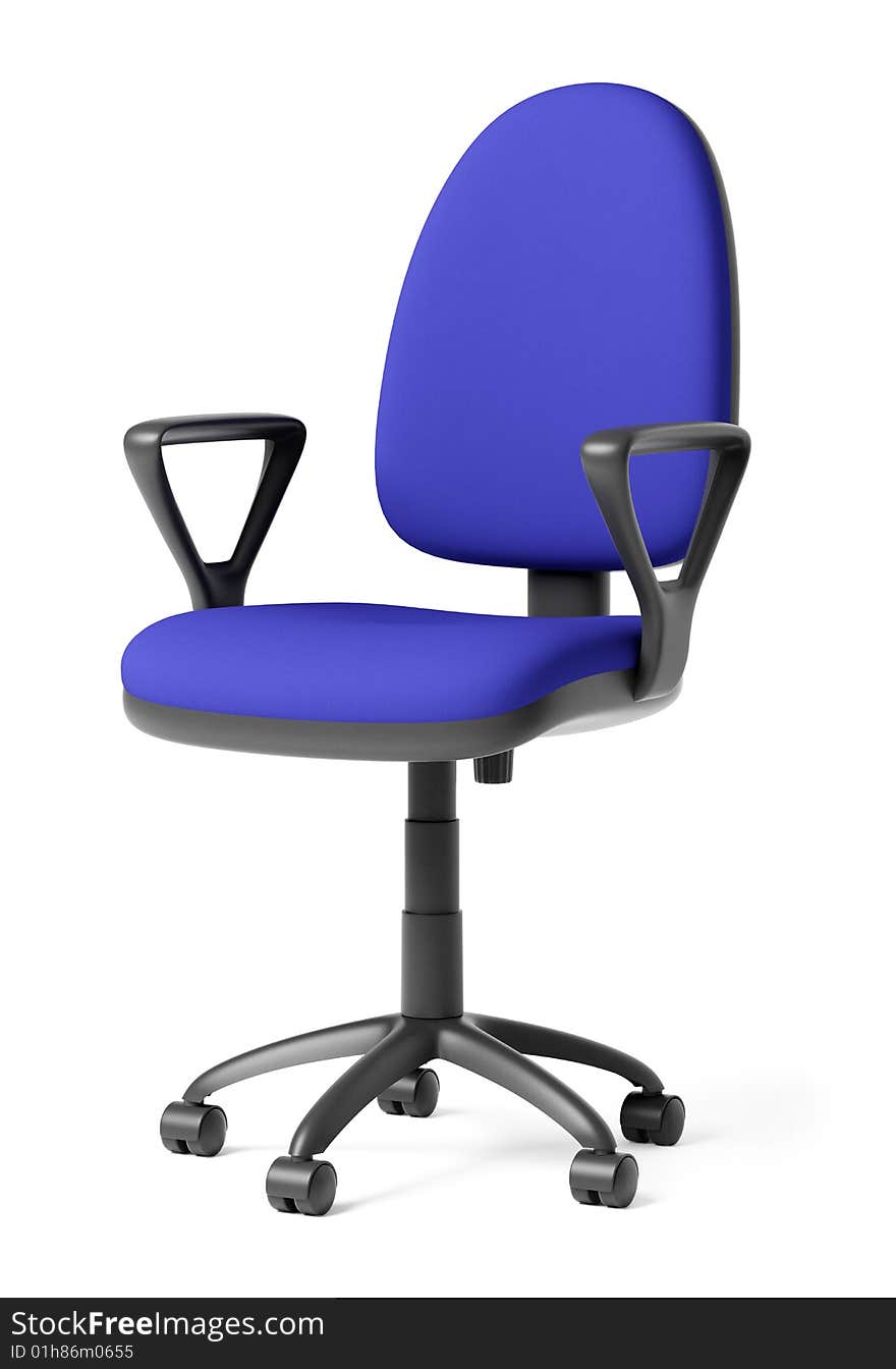 Blue office armchair on white background