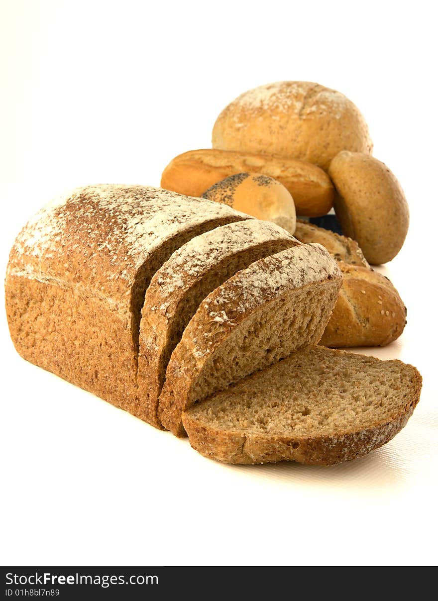 Bread and buns isolated on white