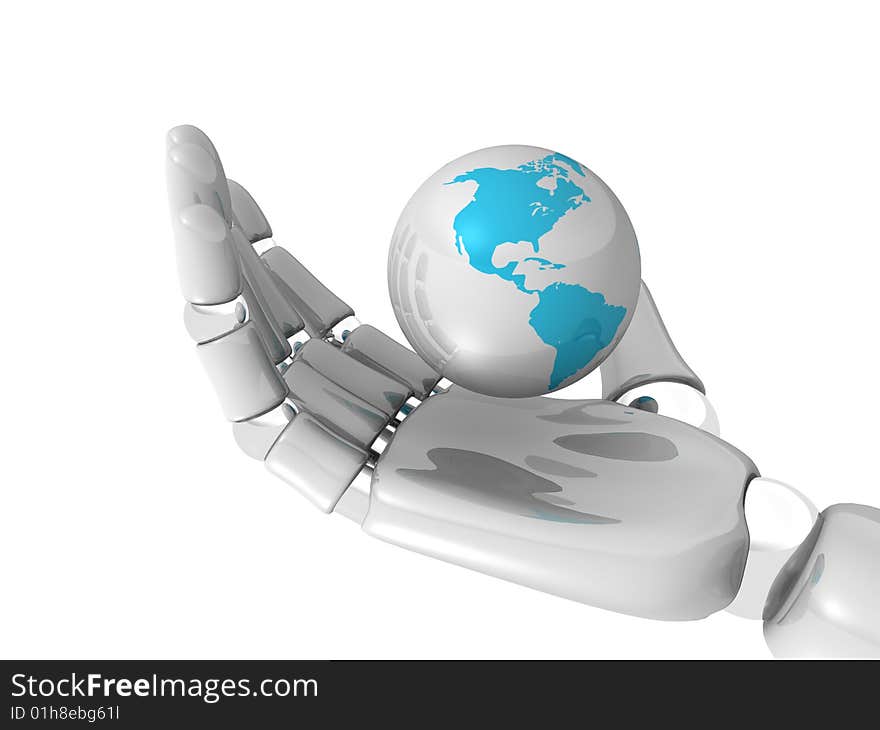 World in hand of robot on white background. World in hand of robot on white background