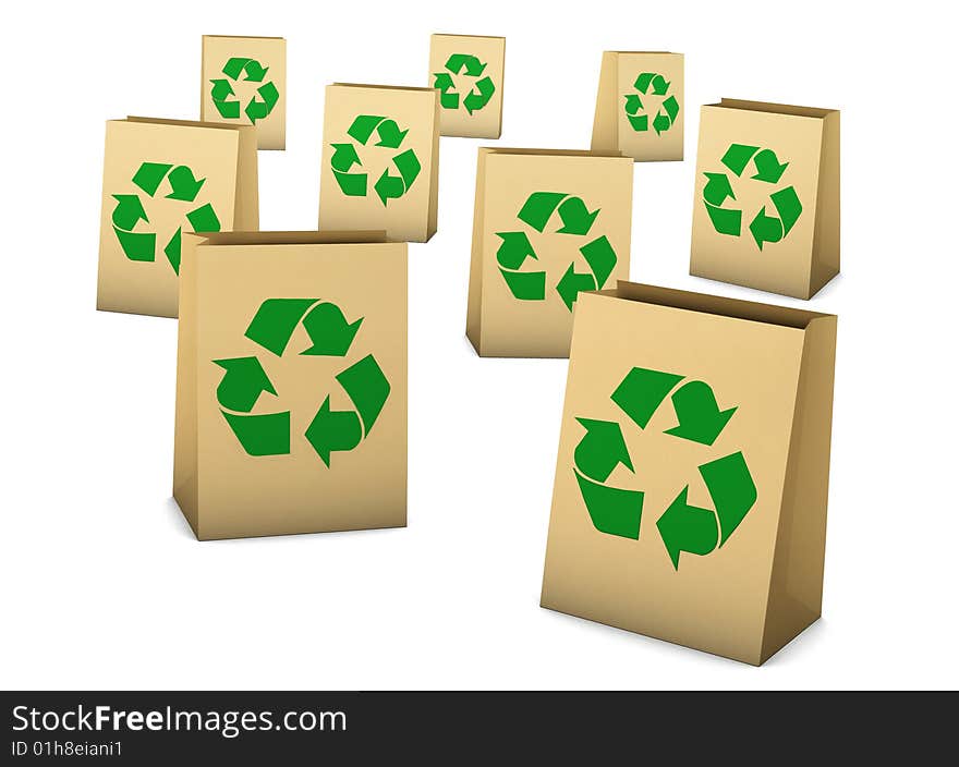 Paper bag with recycle icon for awareness. Paper bag with recycle icon for awareness