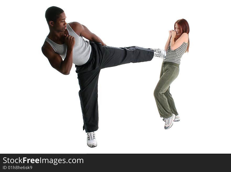 Attractive Interracial Couple Sparring