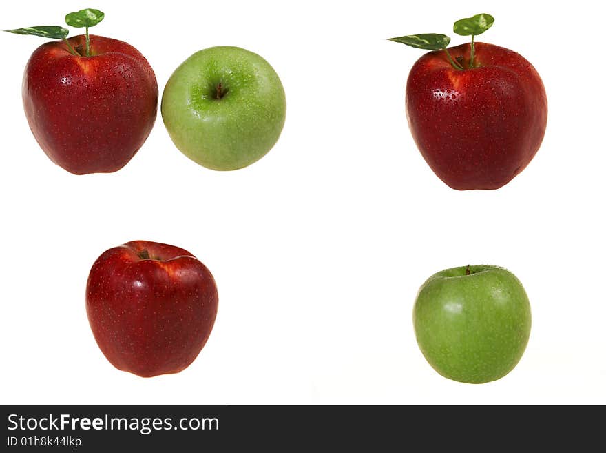 Red and Green apples isolated on a white