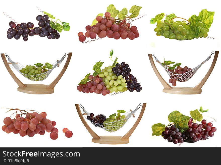 Different sort of grapes: Ripe large green, red and dark blue grapes. Different sort of grapes: Ripe large green, red and dark blue grapes