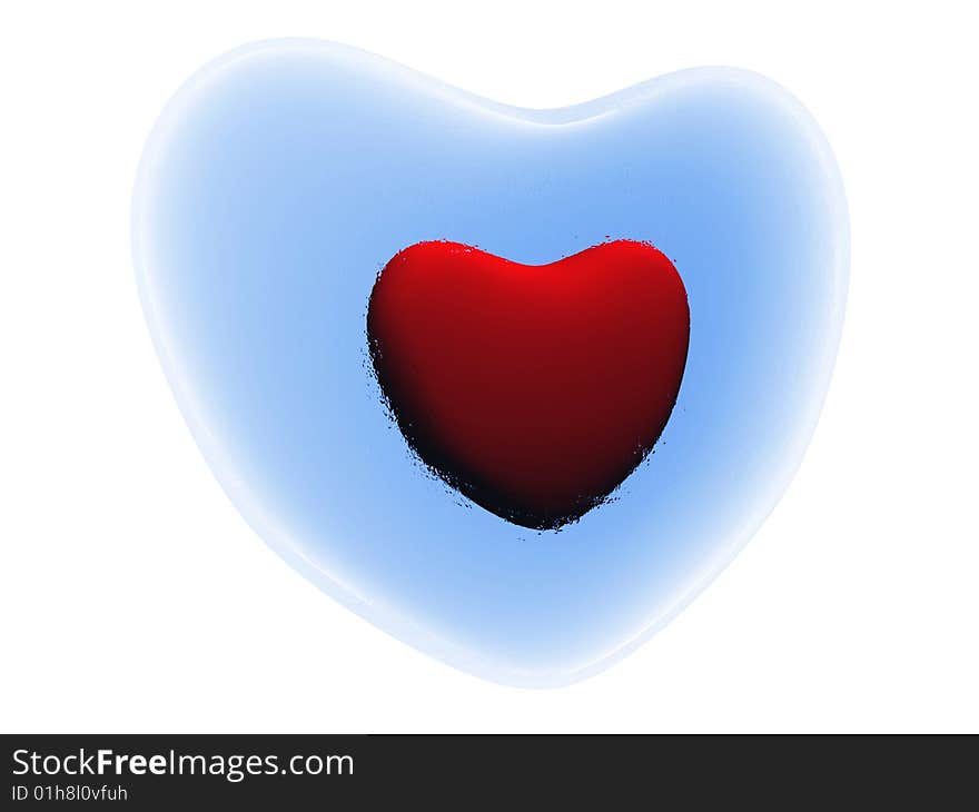 Red heart inside blue ice heart. Red heart inside blue ice heart