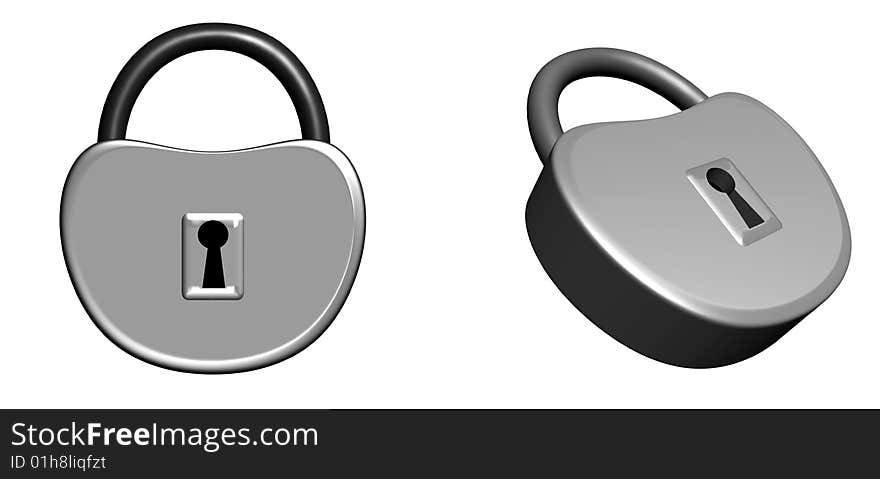 Two metal padlock isolated on white - two projections