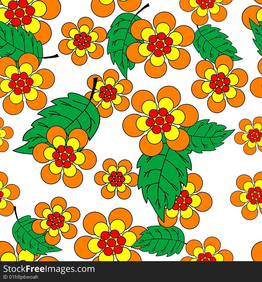 Vivid, colorful, repeating flower background on white. Vivid, colorful, repeating flower background on white