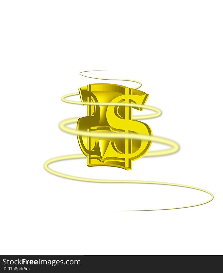 Dollar Sign Gold 3D With Swirl