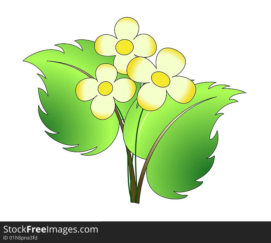 Green Leaves and and yellow gradient flowers. Green Leaves and and yellow gradient flowers