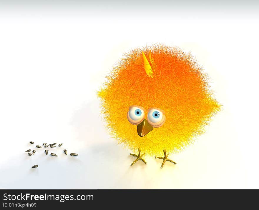 A chick standing near the seeds. A chick standing near the seeds