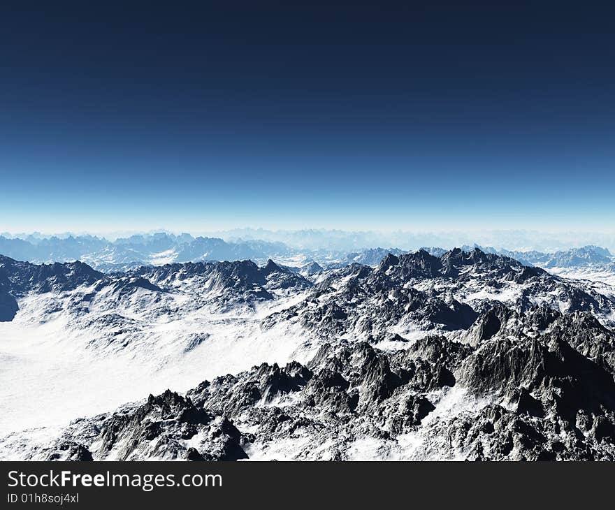 3d render of a snow covered mountain range. 3d render of a snow covered mountain range