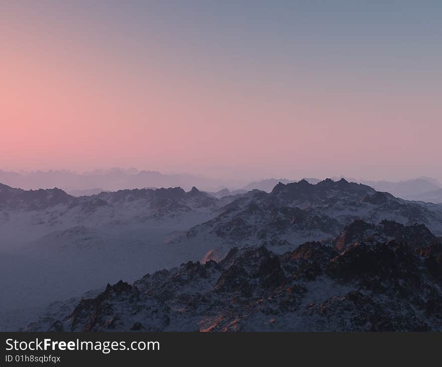 Snowy Mountain Sunset