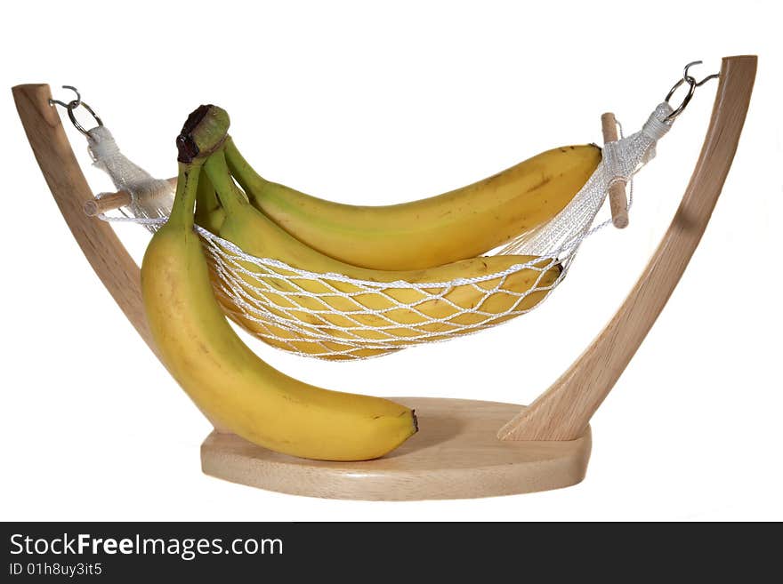 Bananas in hammock isolated on a white background