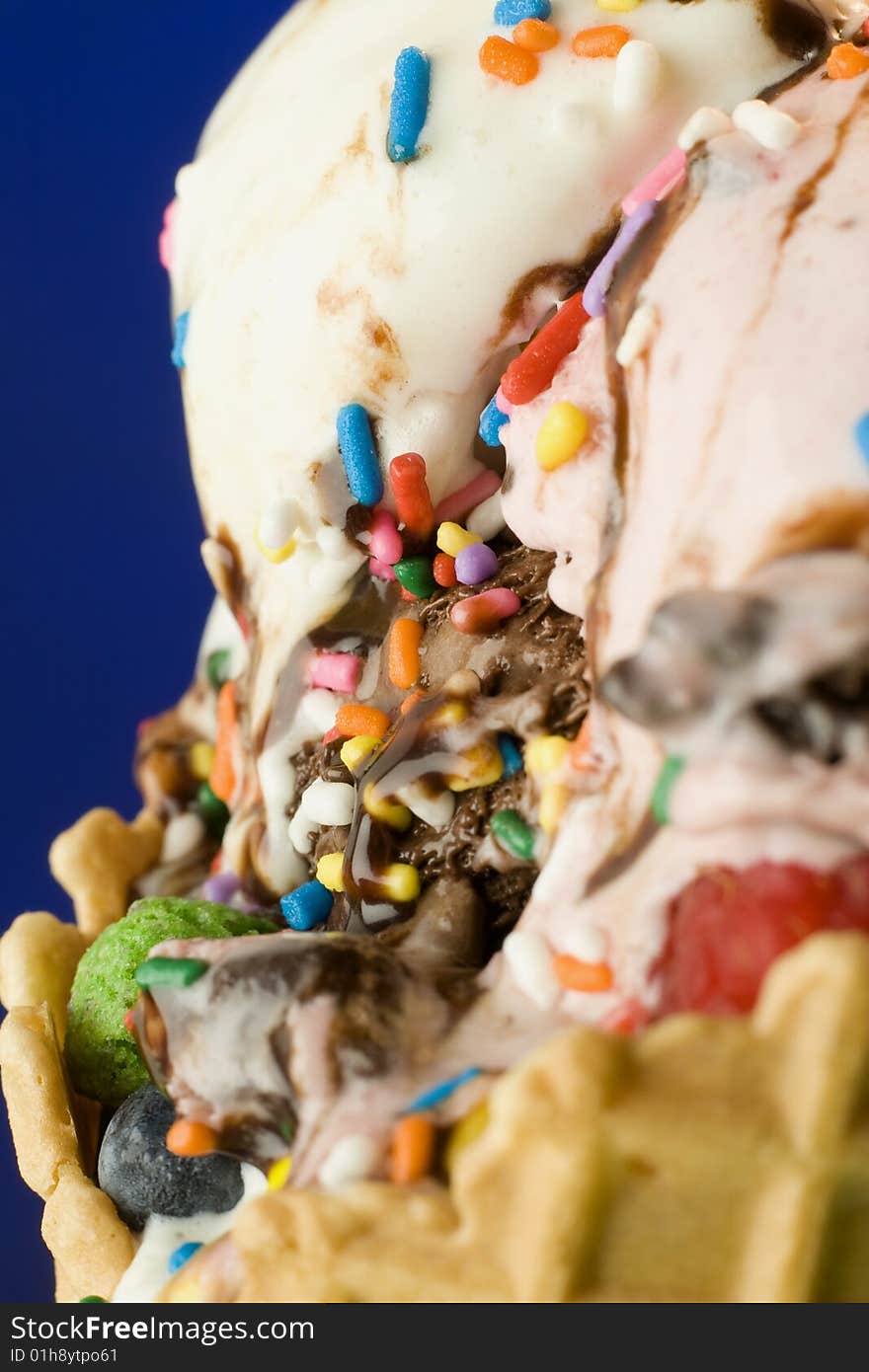 Close up shot of melting ice cream on green background