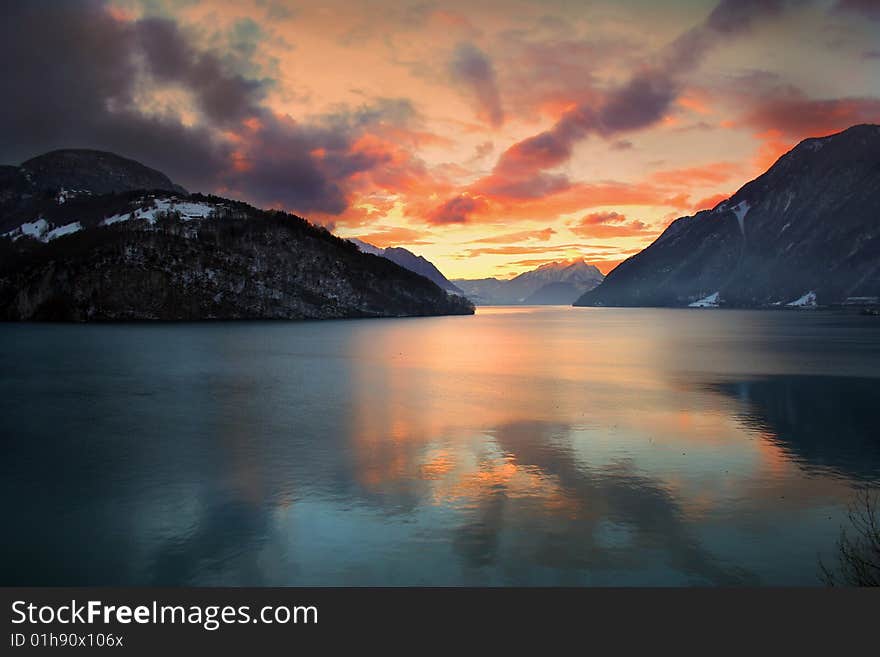 Colorful reflection in the water of Lake of 4 Cantons. Colorful reflection in the water of Lake of 4 Cantons