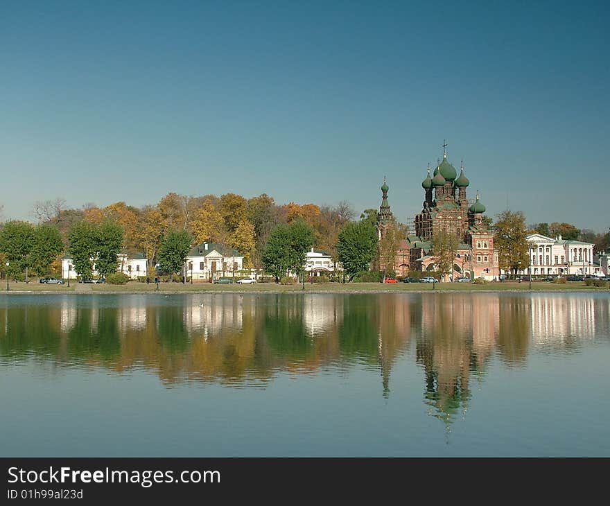 Temple on the dome of a pond near Ostankino